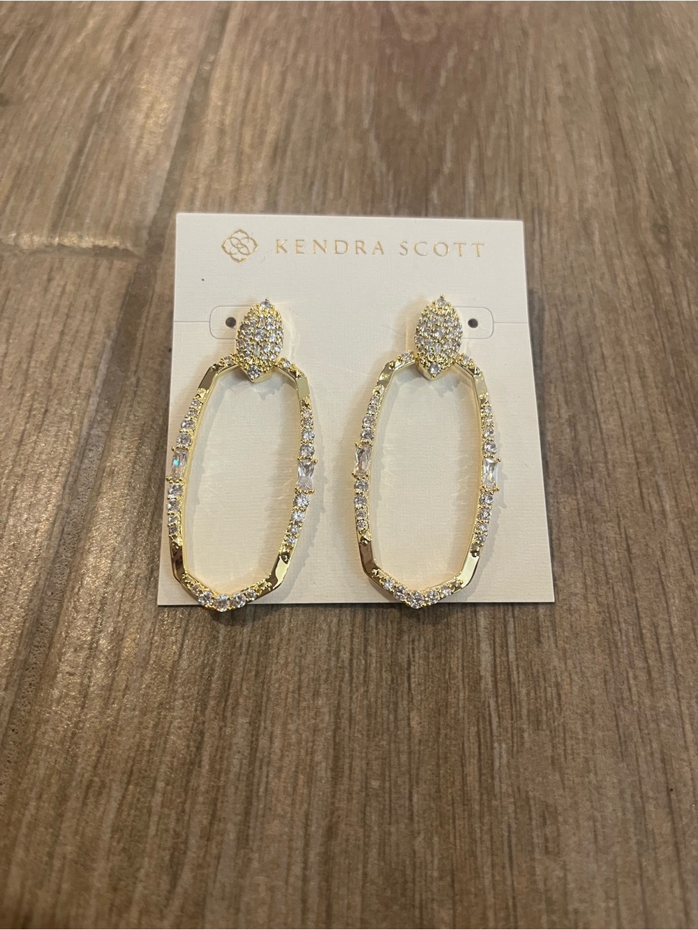 Kendra Scott Essie Pave Gold Open Frame Earrings with Cubic Zirconia.